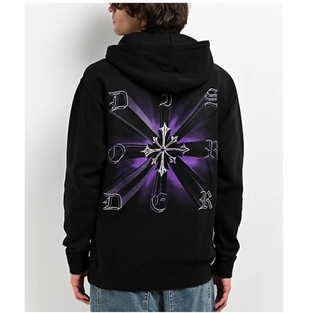 Disorder Skateboards Disperse Hoodie Size S Black Gothic Cross Streetwear Emo